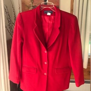 Cashmere blend. Norton McNaughton Petite 10. Red. Pockets. Lined.